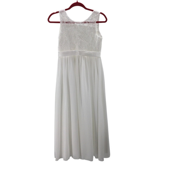 FLOWER GIRL PARTY DRESS SZ 8-9 Y white lace sleeveless communion baptism NEW B82 - Picture 1 of 7